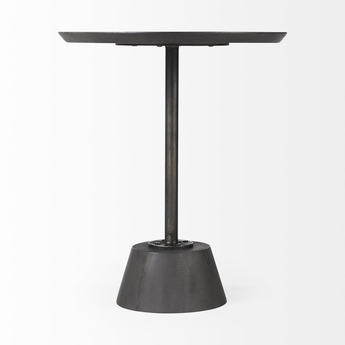 Maxwell 20' Round Dark Brown Wood with Black Metal Pedestal Side Table, Side & End Table by Mercana, 20" length x 20" width x 24" height View 7