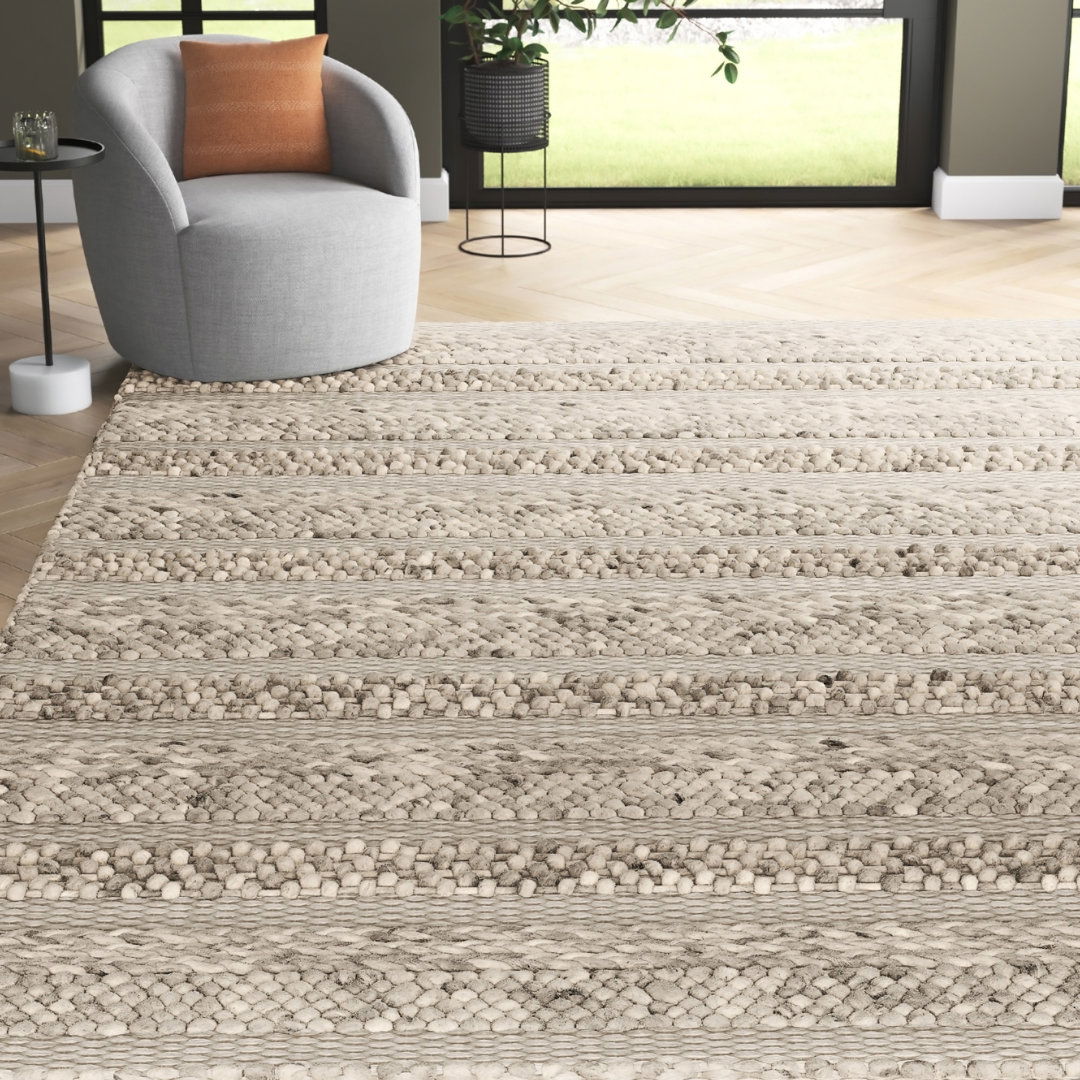 Lagom Handmade Solid Ivory/ Light Gray Area Rug (8'X10') large image 