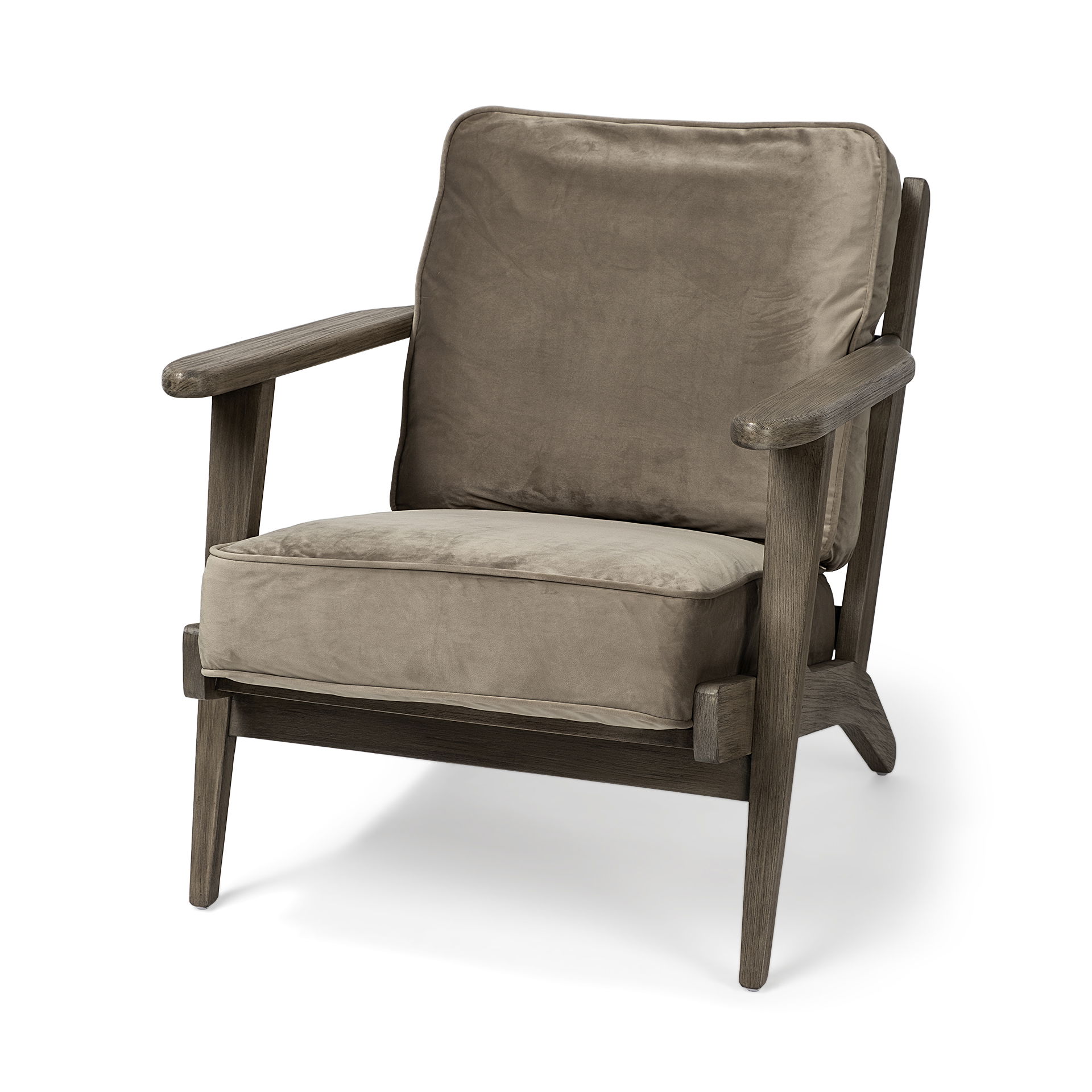 Olympus II Brown Velvet Covered Wooden Frame Accent Chair, by Mercana, 28" length x 31" width x 32" height View 1