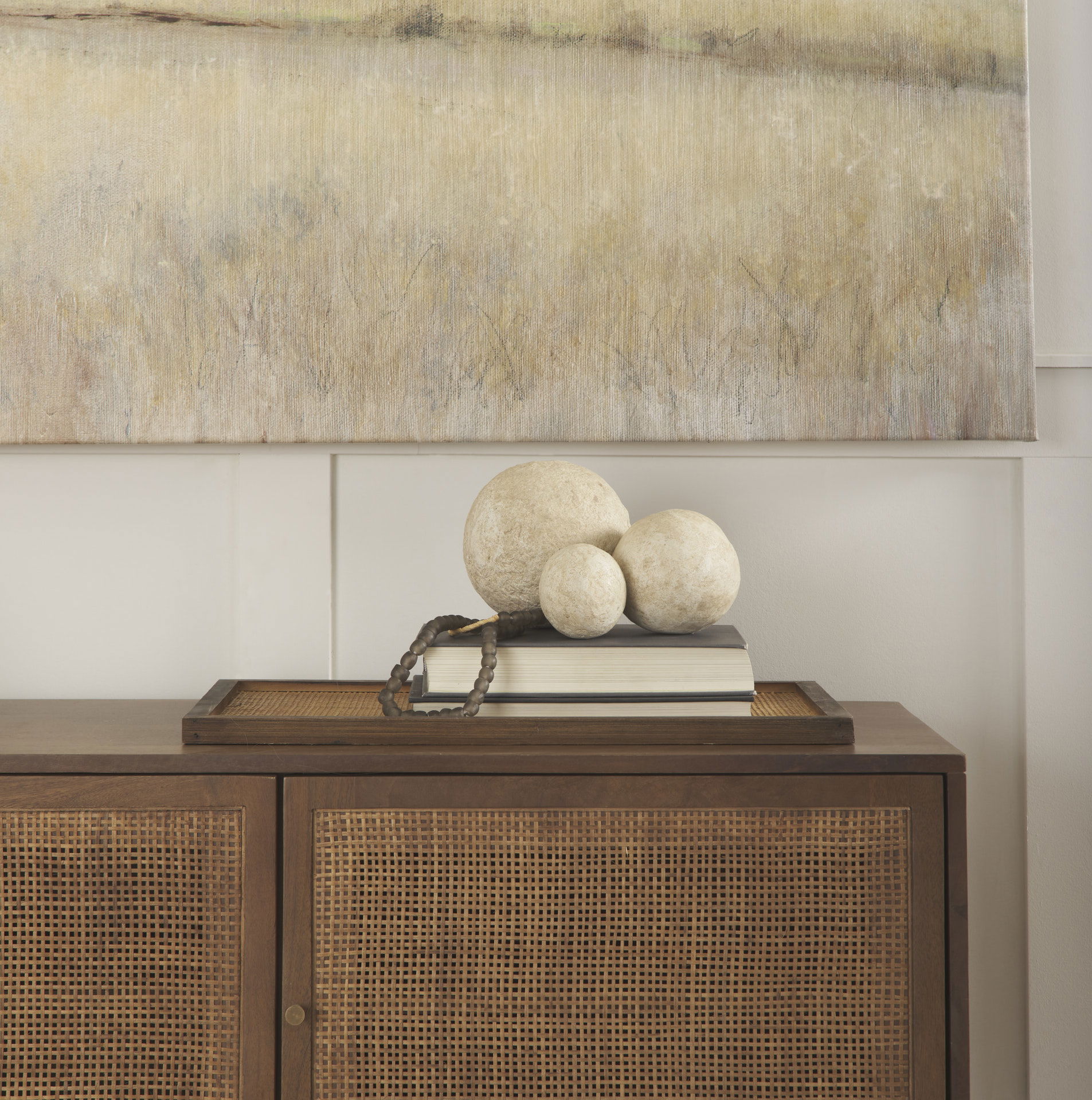 Sunita Set of 3 Beige Paper Mache Orbs, Decorative Object by Mercana, 6" length x 6" width x 6" height View 3