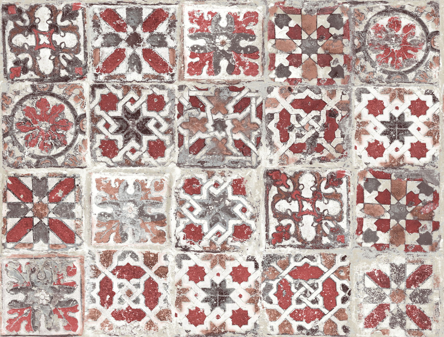 Encaustic Tile Red Peel & Stick Wallpaper, by York Wall, 20' length x 2'3" width x 0.02" depth View 1