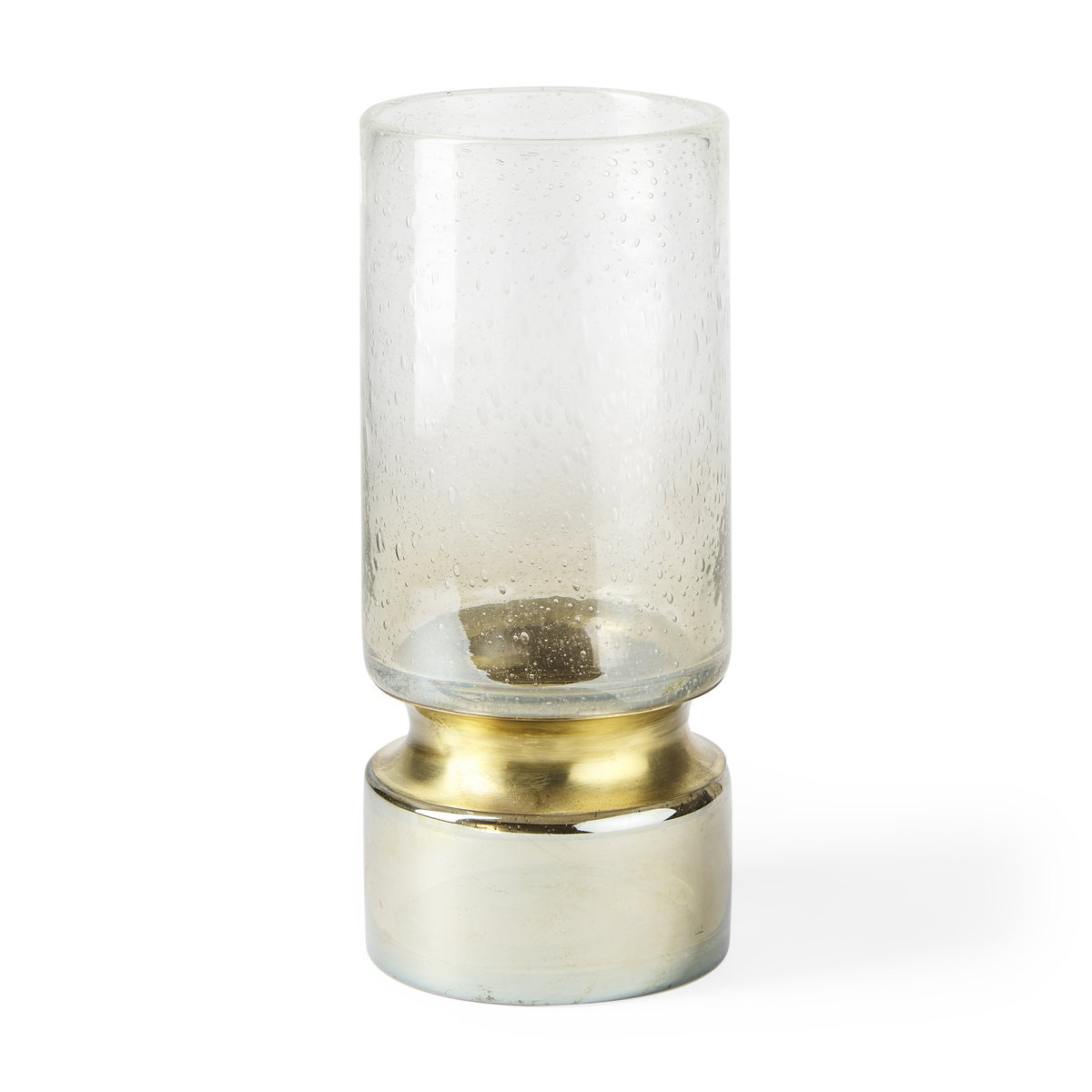 Adriatic I Small Brushed Gold Metal Glass Vase, by Mercana, 4.72" length x 4.72" width x 11.02" height View 1