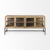 Arelius 70L x 18.75W x 32H Light Brown Wood, Black Metal Base with 4 Glass Cabinet Doors Sideboard, Sideboards & Buffet by Mercana, 70" length x 18.75" width x 32" height thumbnail 5