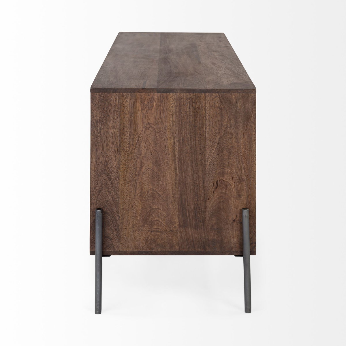 Glenn IV Dark Brown Wood with Black Iron Frame Media Console with Storage, TV Stand for TV up to 71', by Mercana, 61.5" length x 18" width x 24" height View 6
