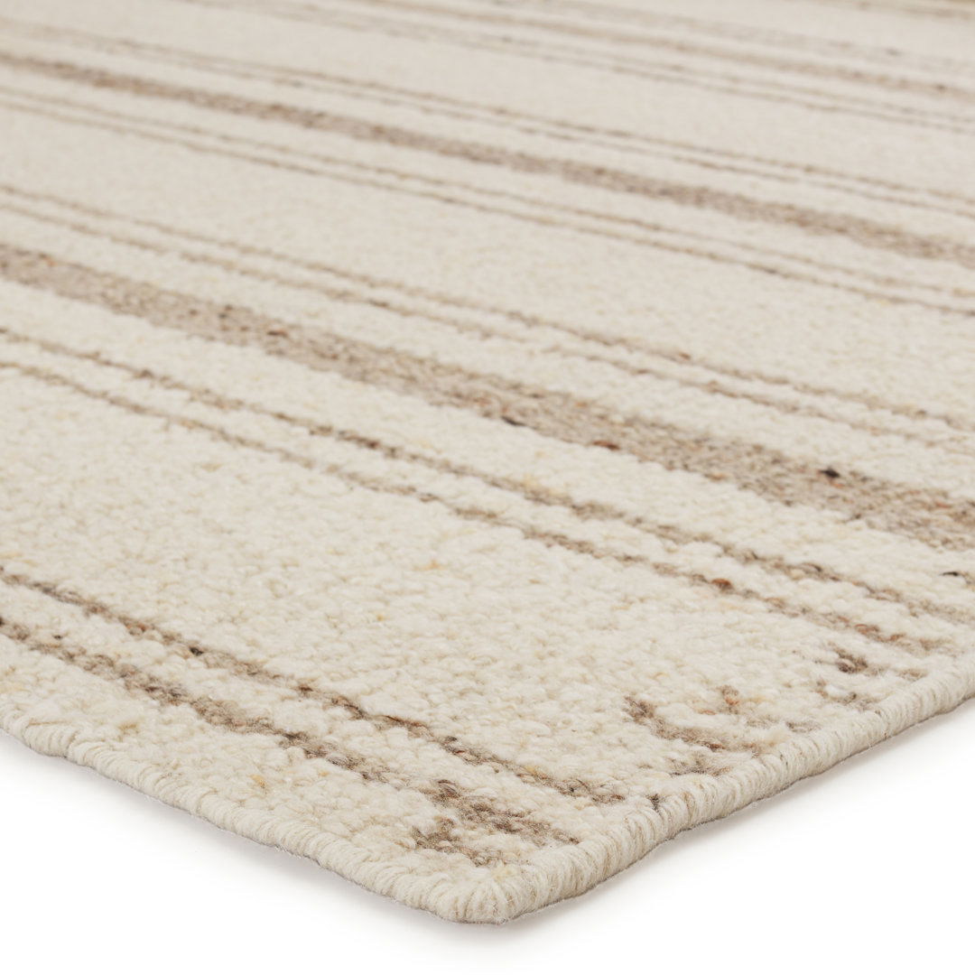 Mendoza Striped Handwoven Wool Cream Area Rug large image 