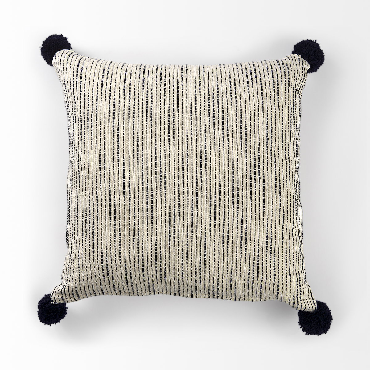 Krystal 18 x 18 Cream/Black Pom Pom Pillow Cover, Decorative Pillow by Mercana, 18" length x 18" width x 0.2" height View 5