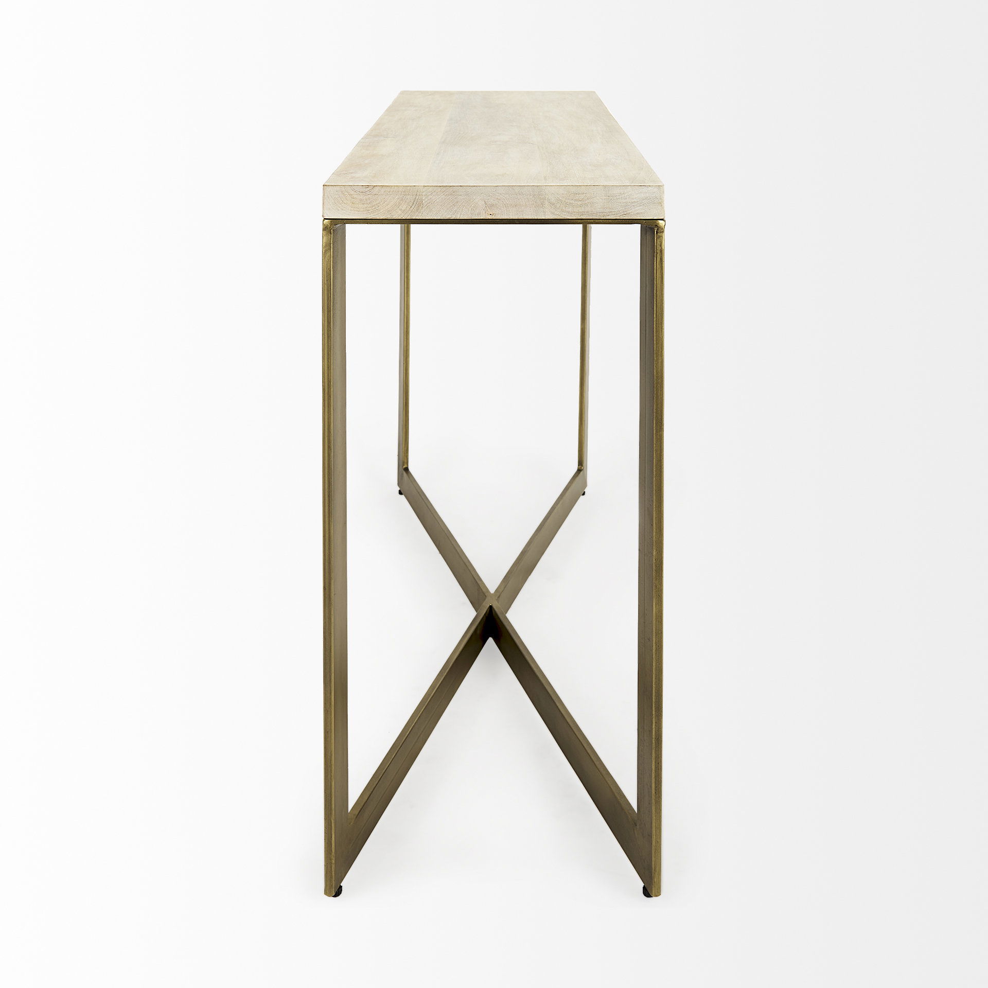 Faye 50L x 15W x 30H Beige Finished Wood with Gold Metal Base Console Table large image 