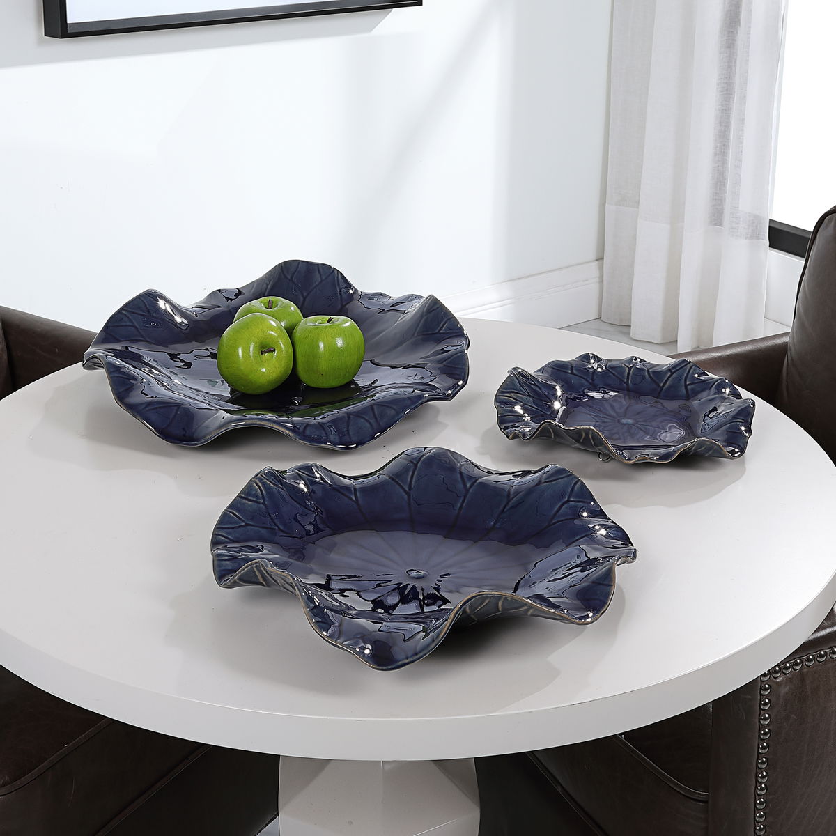 Abella Blue Ceramic Wall Decor Set/3, Art by Uttermost, 17.87" width x 17.87" height x 3.87" depth View 7