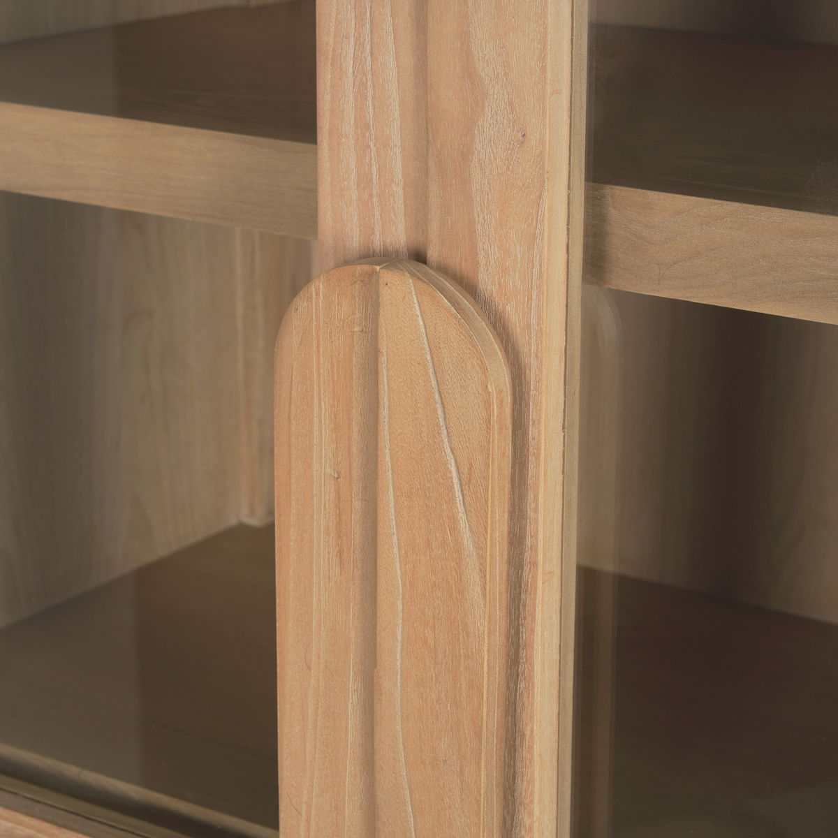 Callum Light Brown Elm Wood with Glass Doors  Arched Curio Cabinet, Cabinets & Sideboard by Mercana, 31" length x 17.7" width x 79" height View 10