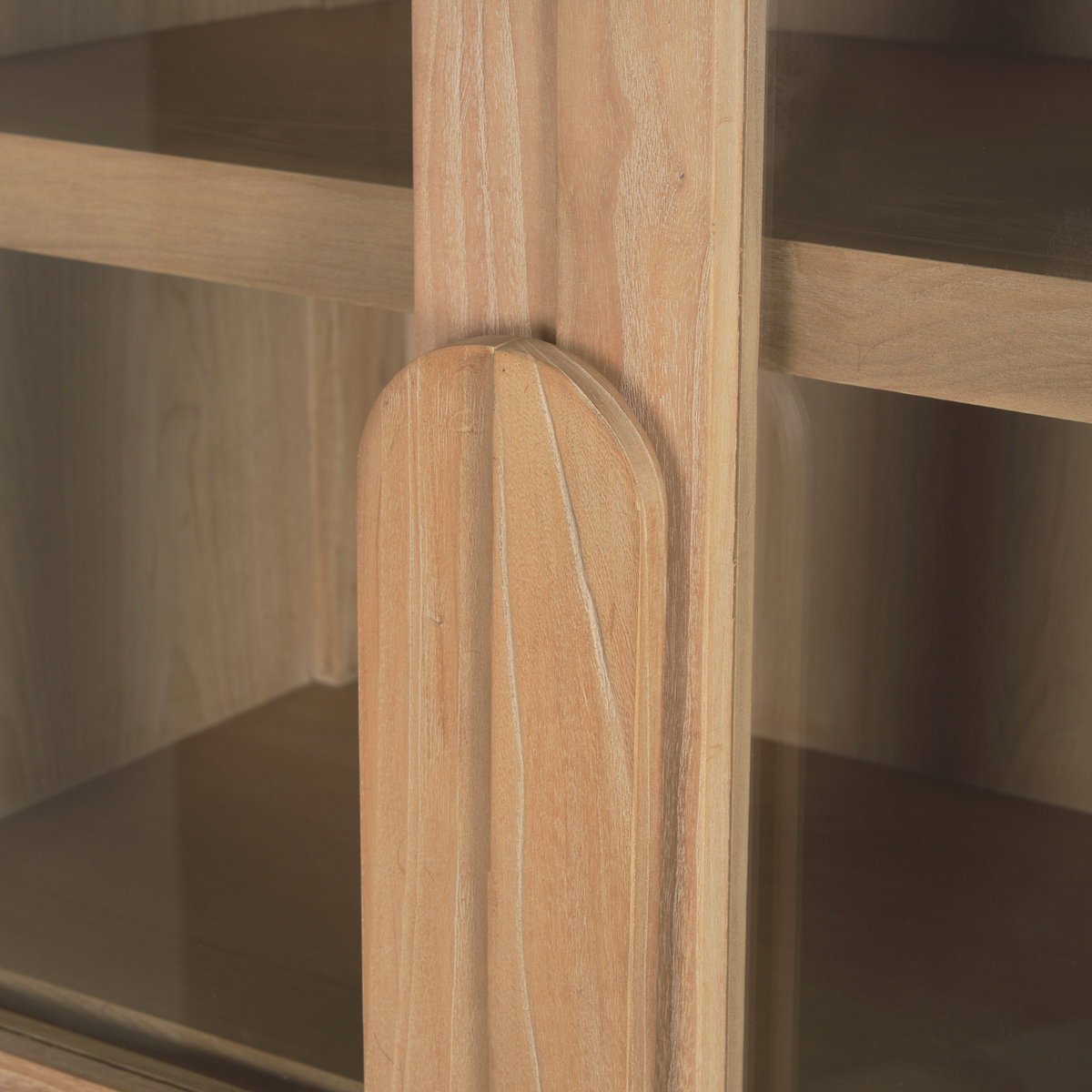 Callum Light Brown Elm Wood with Glass Doors  Arched Curio Cabinet, Cabinets & Sideboard by Mercana, 31" length x 17.7" width x 79" height View 10