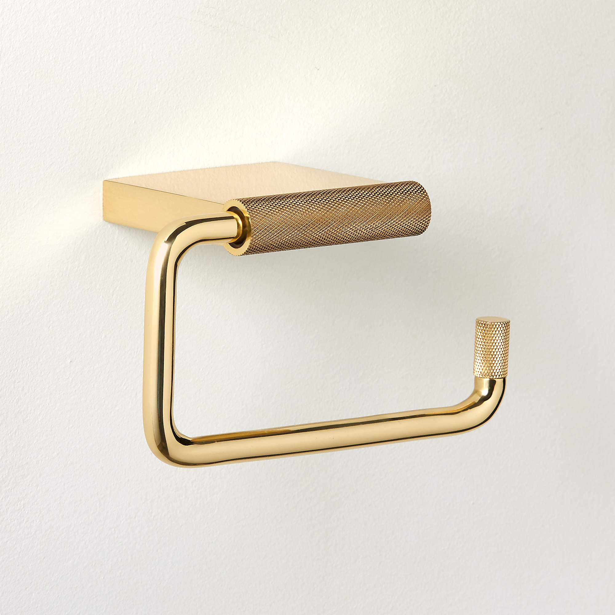 Online Designer Bathroom Nicolo Knurled Polished Unlacquered Brass Wall-Mounted Toilet Paper Holder
