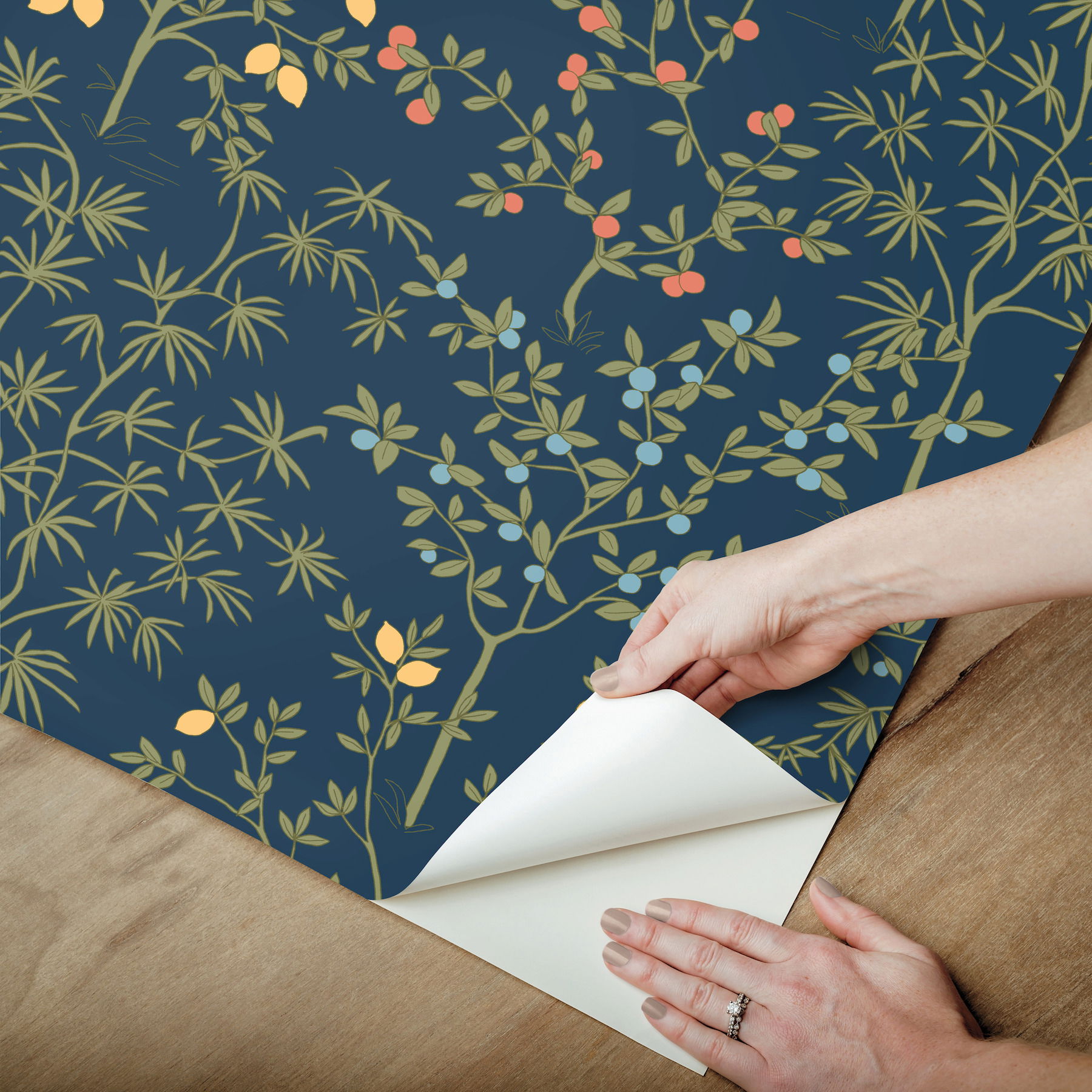 Lemon Grove Navy Peel & Stick Wallpaper large image 