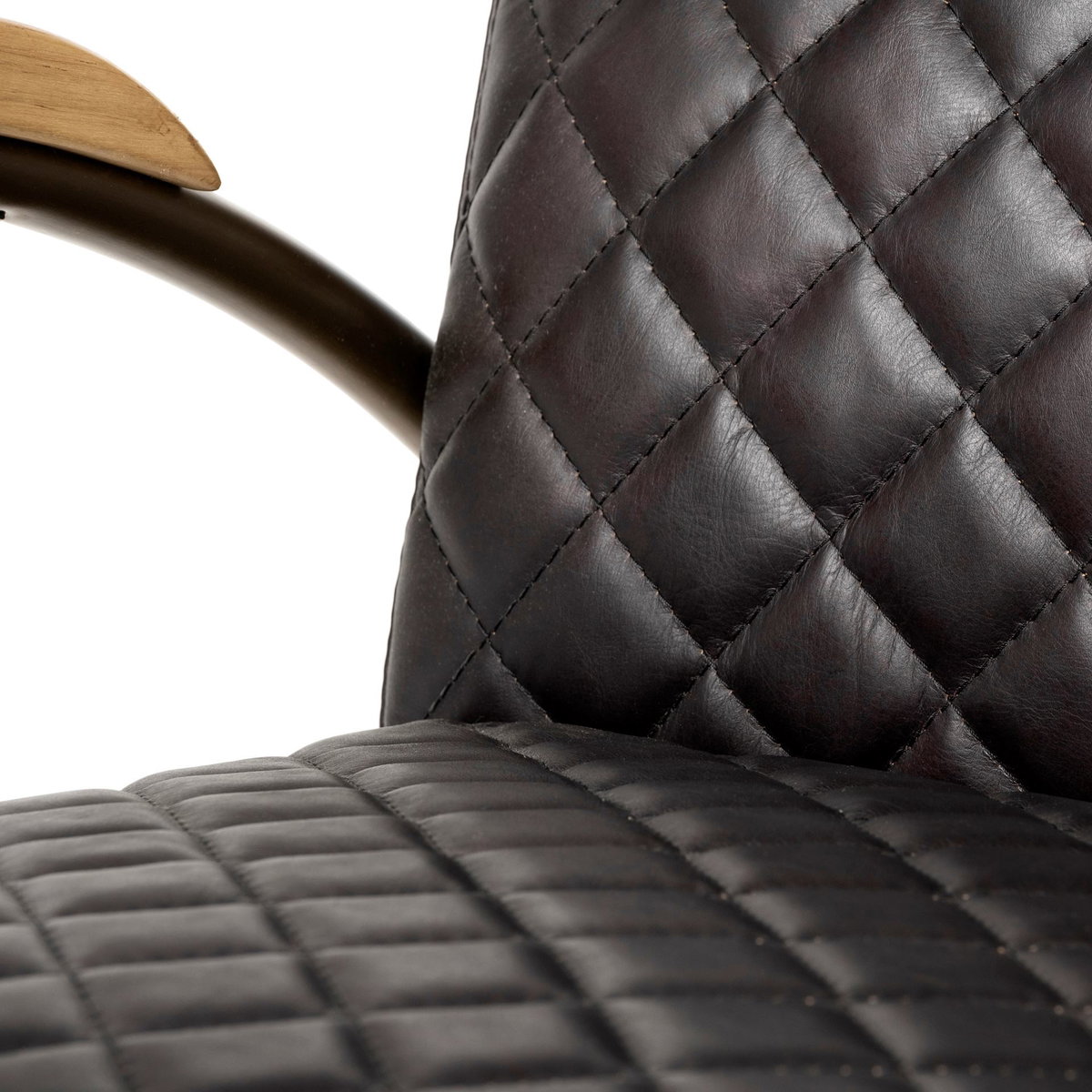 Horace I Black Leather Diamond Pattern with Gold Iron Frame Accent Chair, by Mercana, 26" length x 35.5" width x 31.25" height View 12