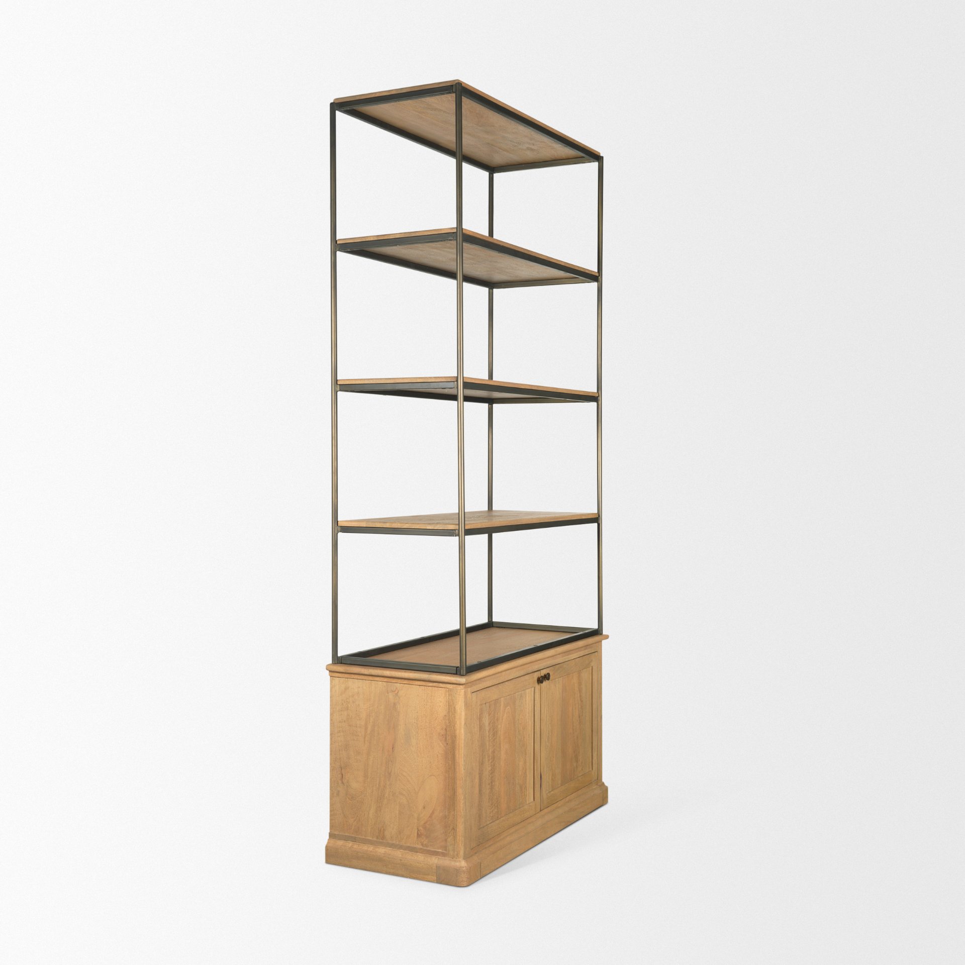 Baron Light Brown Wood with Gunmetal 2-Door Open Shelving Unit large image 