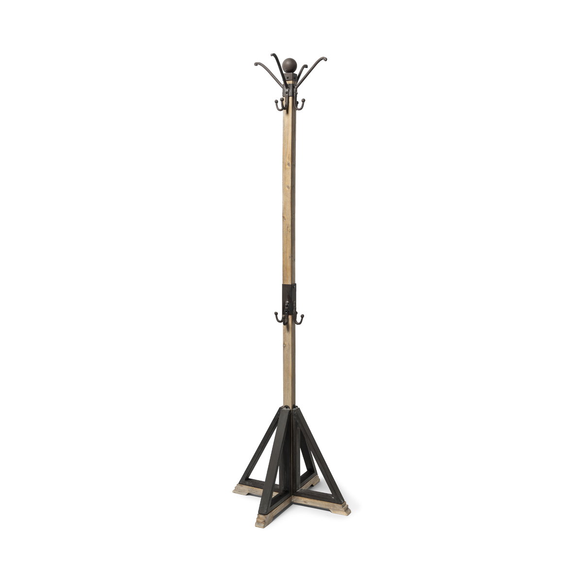 Lamda 22 x 75 Black Metal and Light Brown Wood Coat Rack, Stands, Racks & Hook by Mercana, 22" length x 22" width x 74.5" height View 1