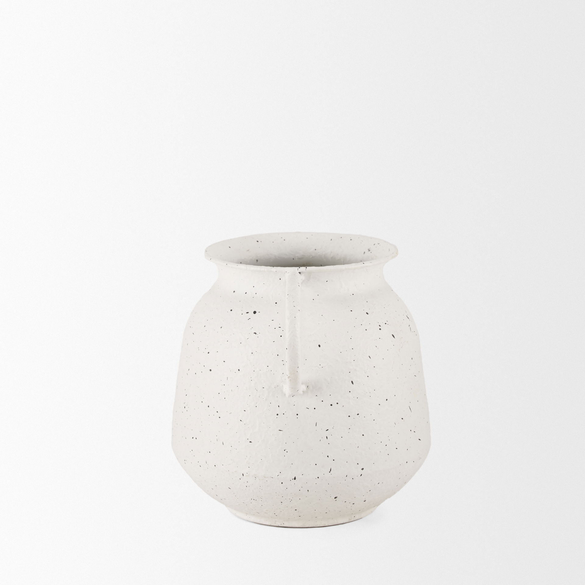 Treva Small White with Black Speckles Metal Vase, by Mercana, 9.45" length x 7.09" width x 7.09" height View 6