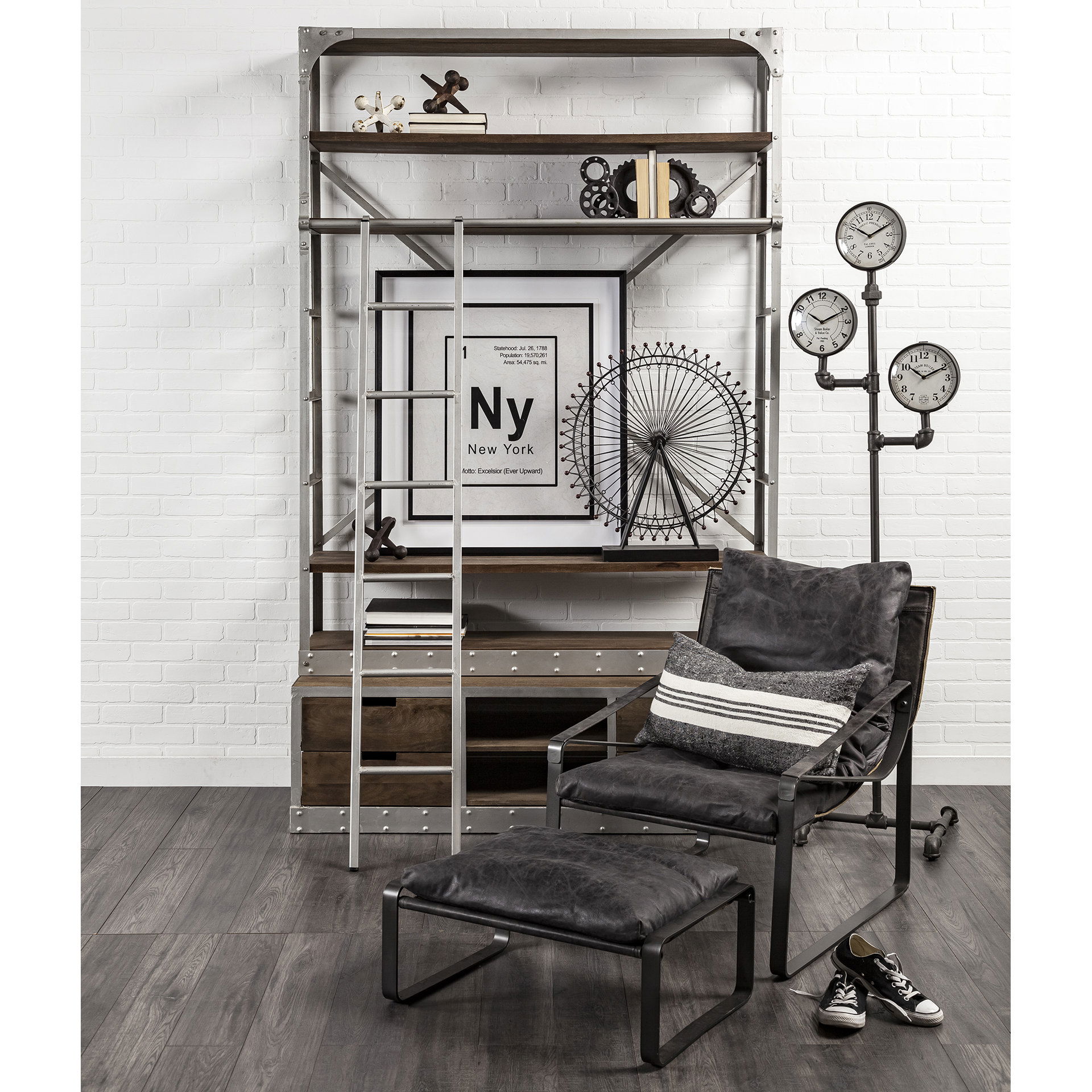 Hornet II Black Leather Body Metal Frame Accent Chair, by Mercana, 27.17" length x 36.61" width x 34.25" height View 5