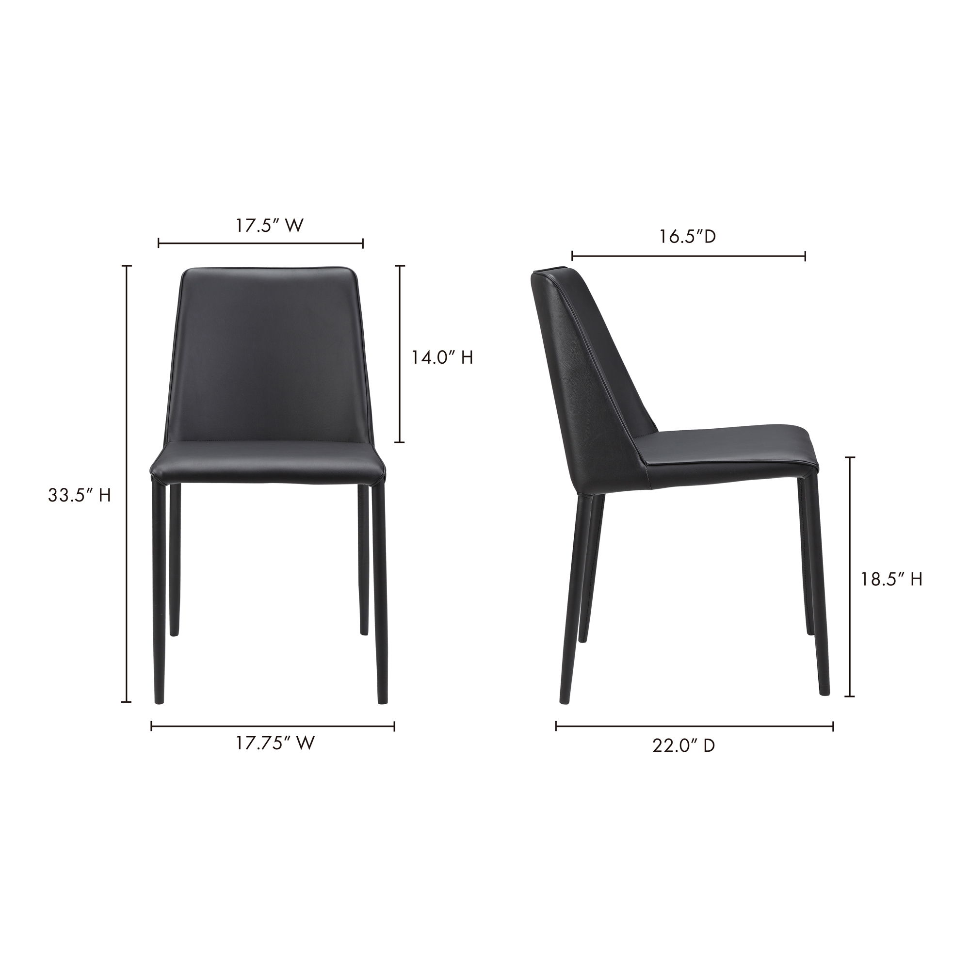 Nora Dining Chair Black Vegan Leather - Set Of Two, by Moe's Home, 17.75" width x 32" height x 22" depth View 11