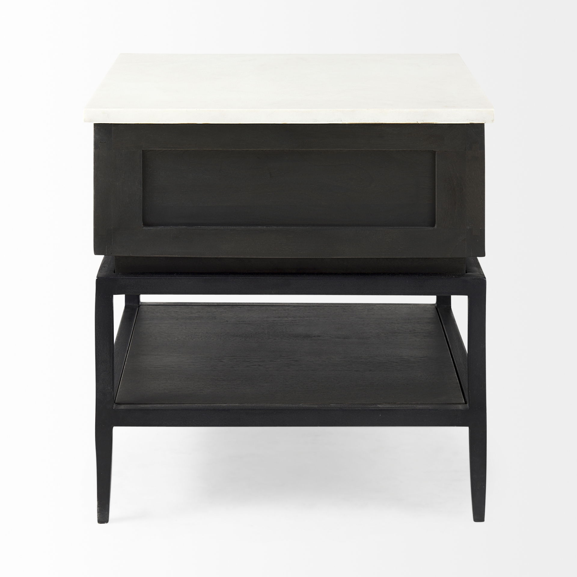 Divina Black-Brown Wood with White Marble Top and Black Metal Base 1 Drawer Side Table, Side & End Table by Mercana, 22" length x 22" width x 22" height View 8
