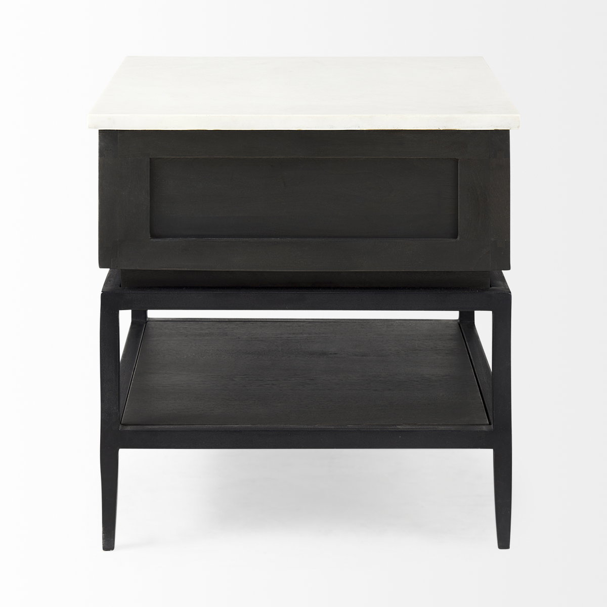 Divina Black-Brown Wood with White Marble Top and Black Metal Base 1 Drawer Side Table, Side & End Table by Mercana, 22" length x 22" width x 22" height View 8