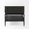 Divina Black-Brown Wood with White Marble Top and Black Metal Base 1 Drawer Side Table, Side & End Table by Mercana, 22" length x 22" width x 22" height thumbnail 8