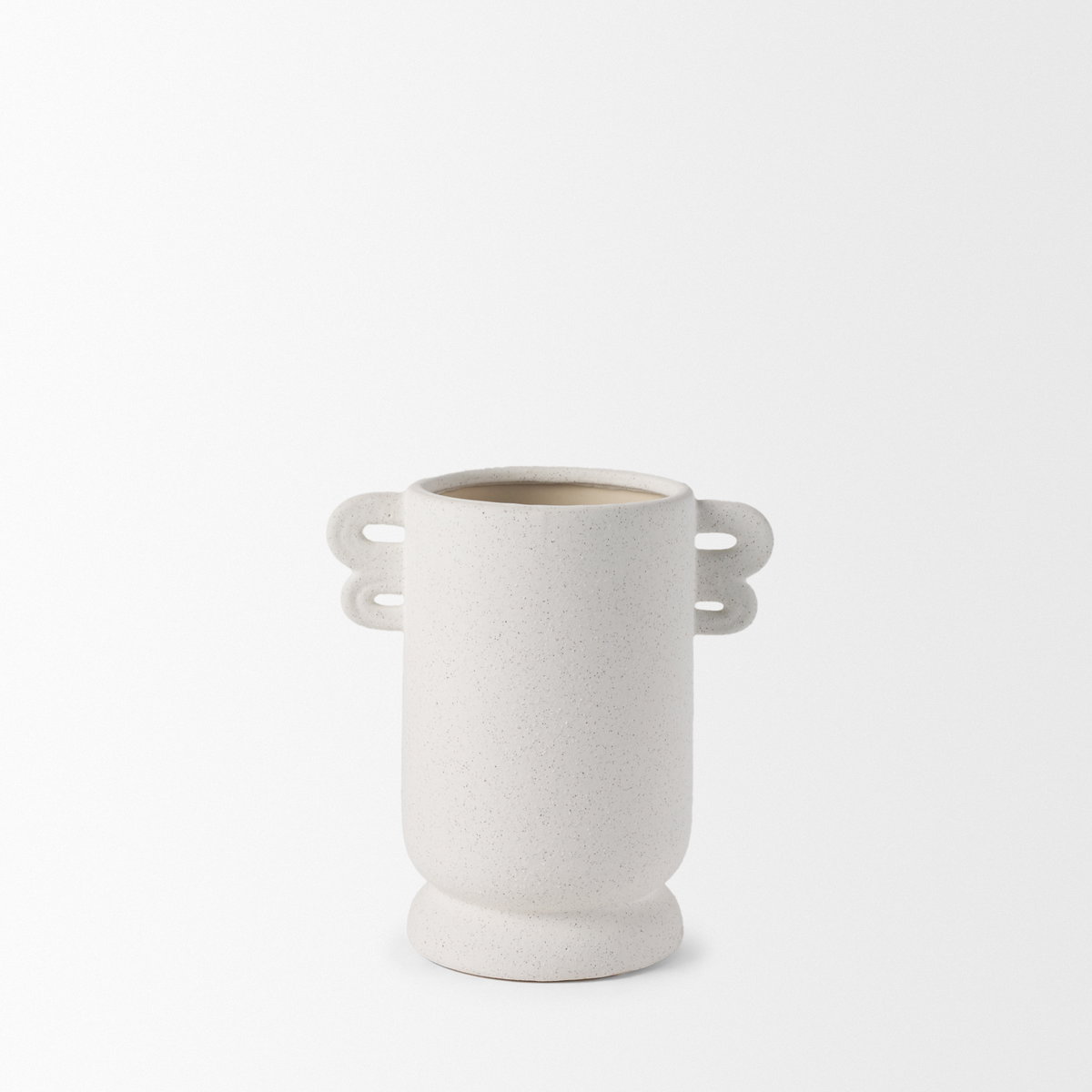 Dylan Small Textured Off White with Handles Ceramic Vase, by Mercana, 6.25" length x 9.5" width x 10" height View 6