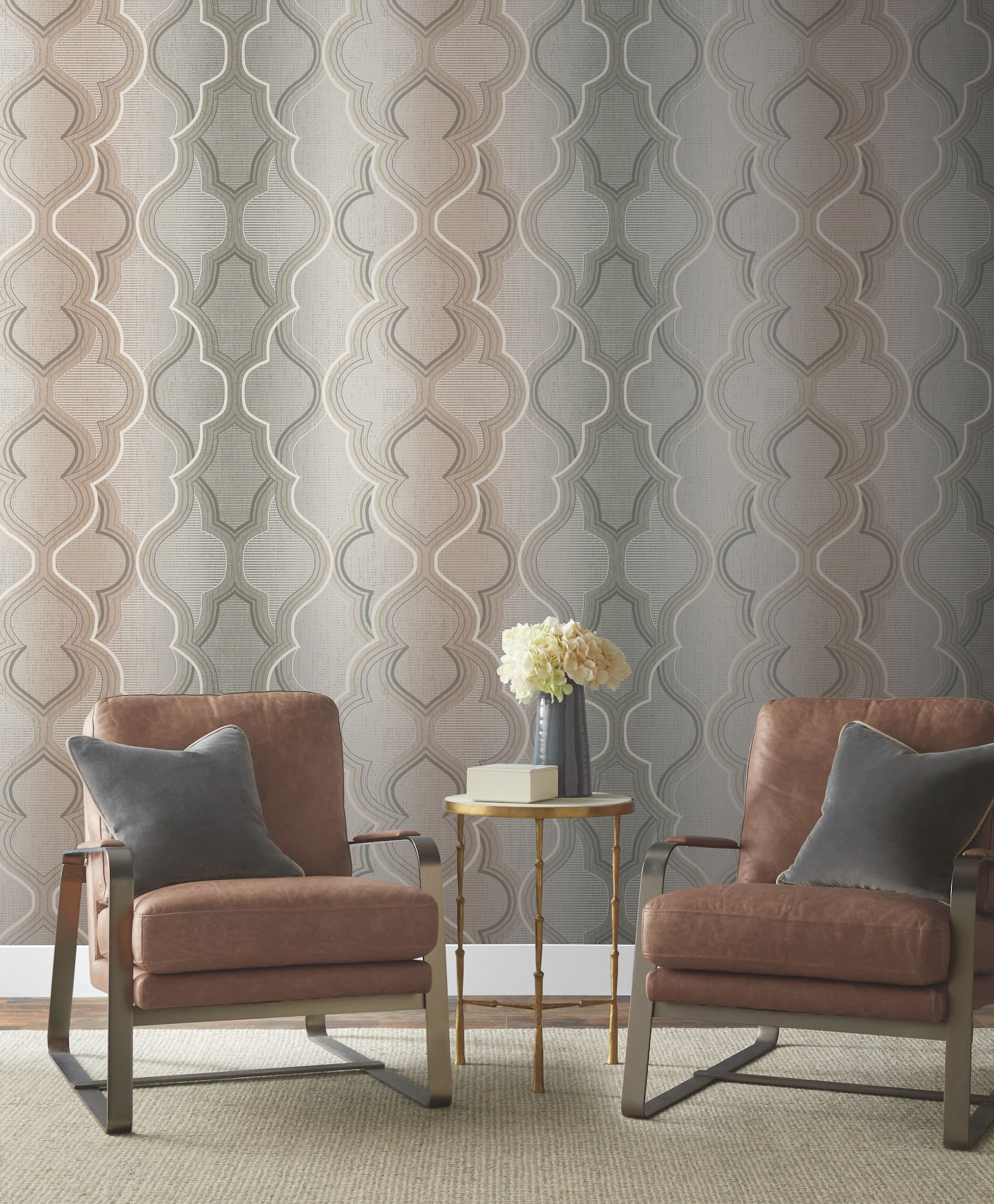 Modern Ombre Damask Brown Wallpaper large image 