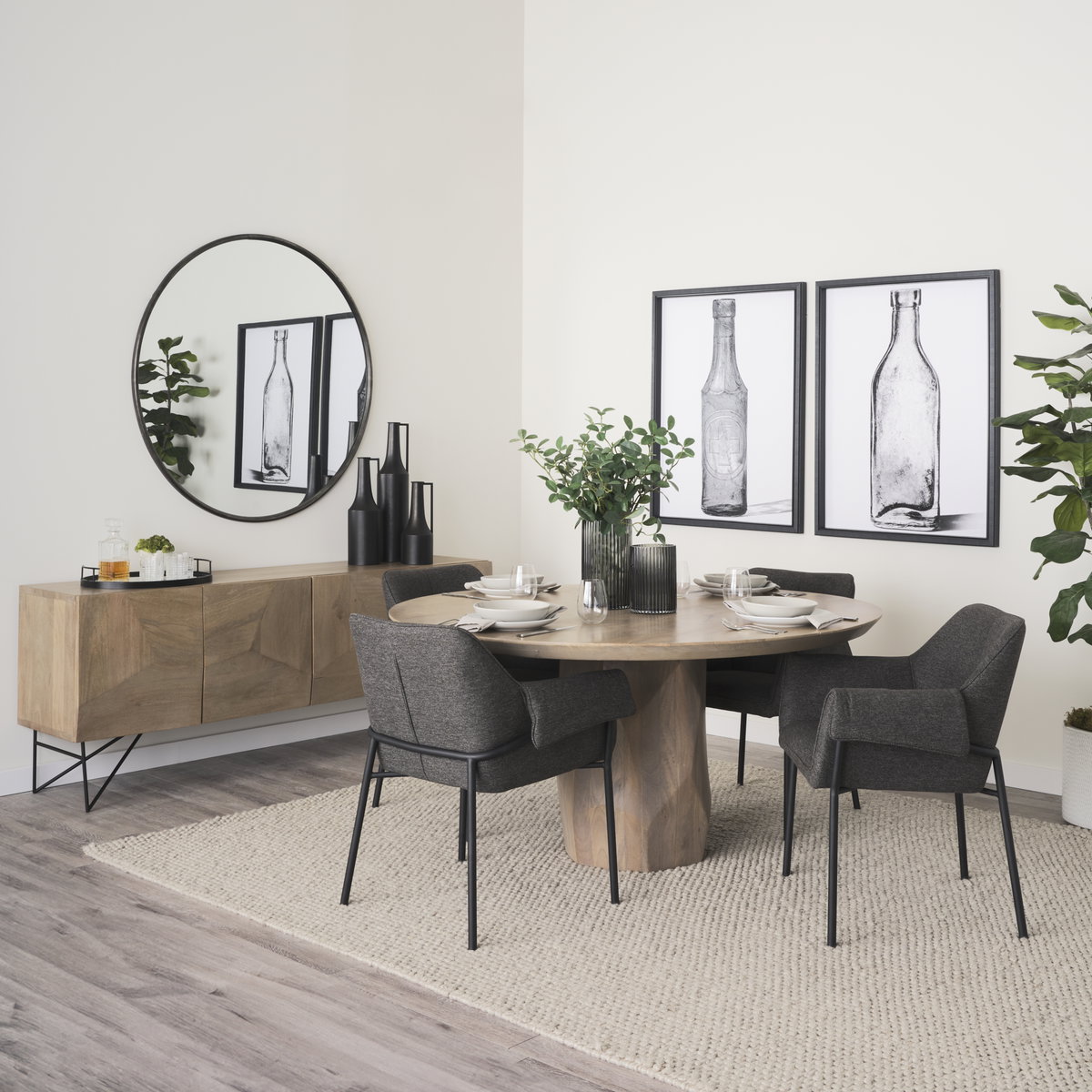 Brently Curved Back Dining Arm Chair | Gray Fabric with Metal, Dining Chair by Mercana, 24.5" length x 29.5" width x 32.5" height View 2
