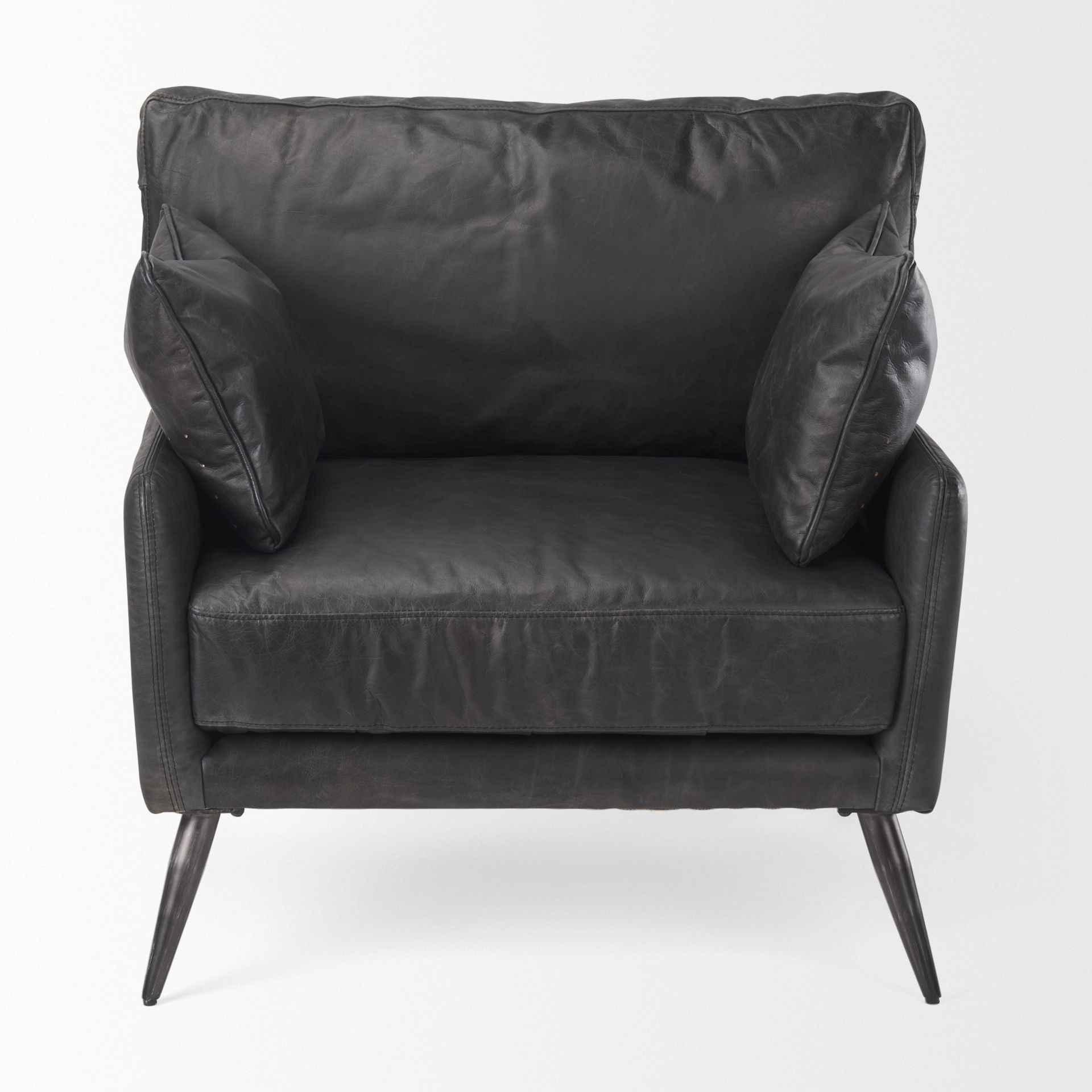 Cochrane  Black Leather Wrapped Chair, Accent Chair by Mercana, 34.5" length x 33" width x 32.5" height View 3