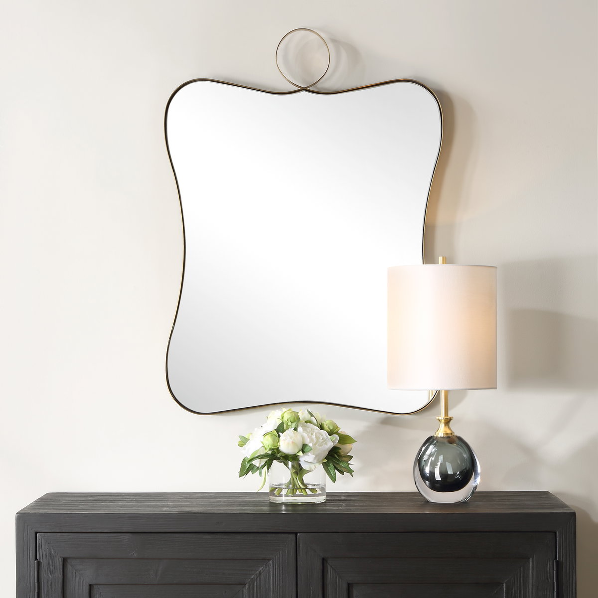 Talia Brass Vanity Mirror, by Uttermost, 2' width x 2'9" height x 1" depth View 2