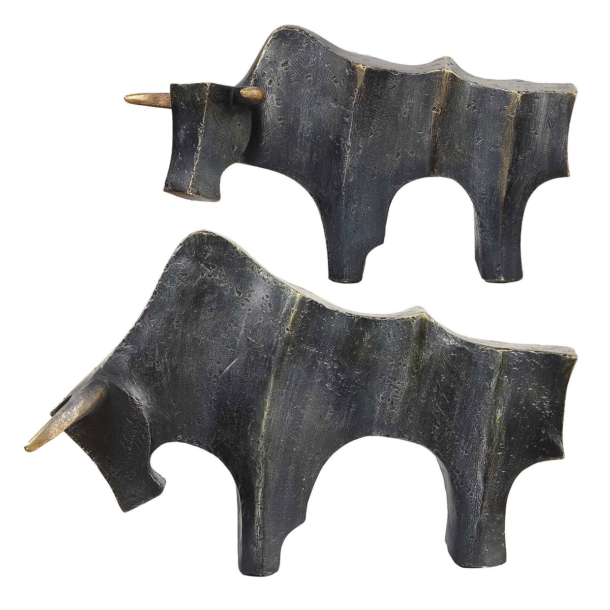 Regal Bull Bronze Sculptures Set/2, Figurines & Statue by Uttermost, 15" width x 9.5" height x 6.37" depth View 6