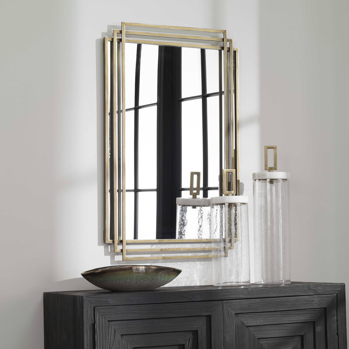Amherst Brushed Gold Mirror, by Uttermost, 1'11.62" width x 3'0.5" height x 1.5" depth View 7
