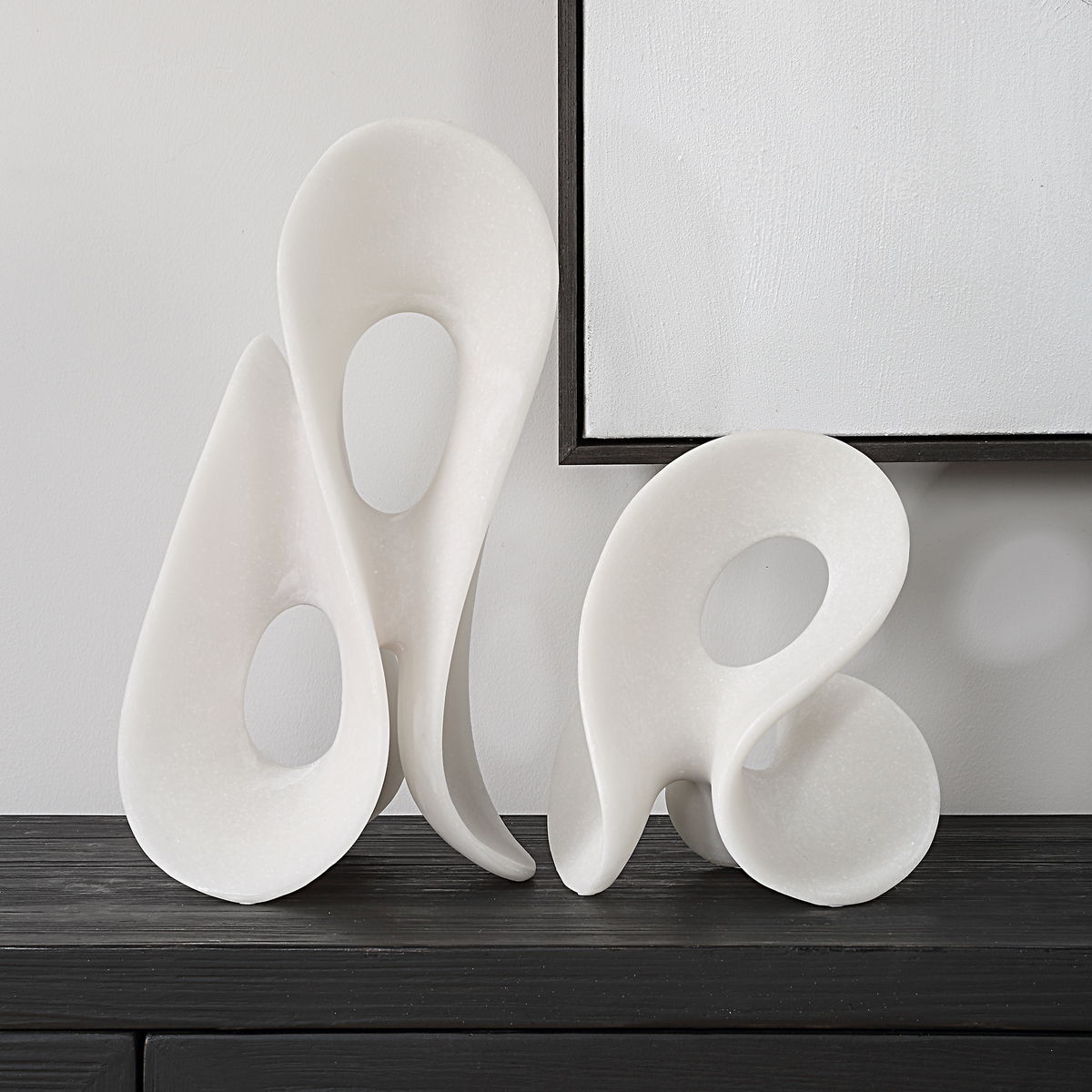 Silent Wave White Sculptures Set/2, Figurines & Statue by Uttermost, 8.75" width x 15" height x 7.5" depth View 2