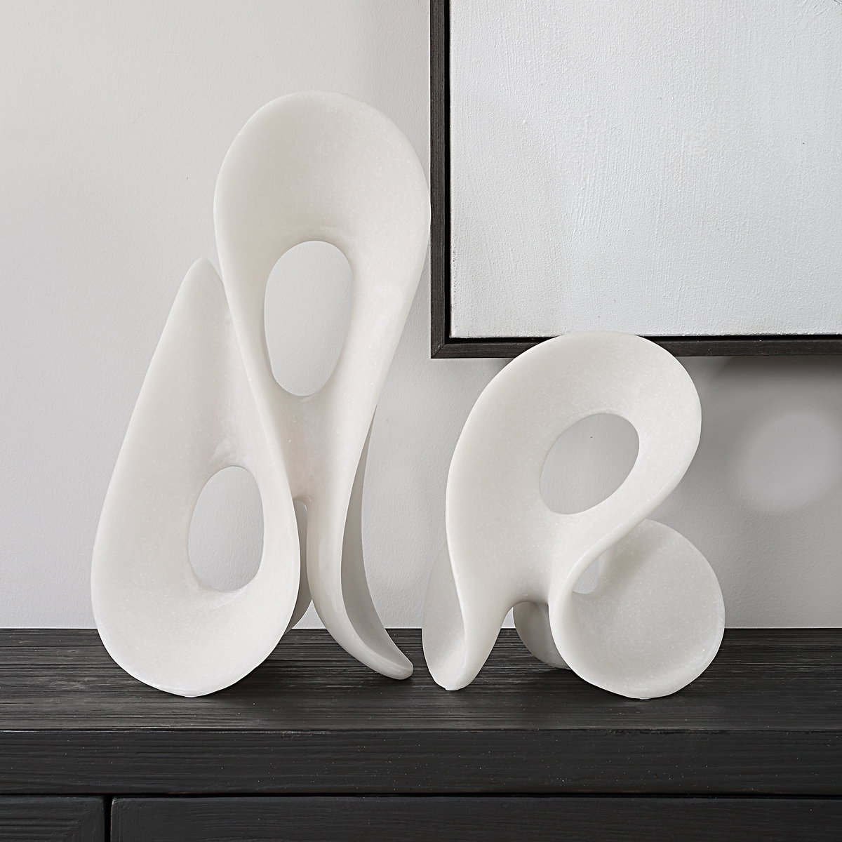 Silent Wave White Sculptures Set/2, Figurines & Statue by Uttermost, 8.75" width x 15" height x 7.5" depth View 2