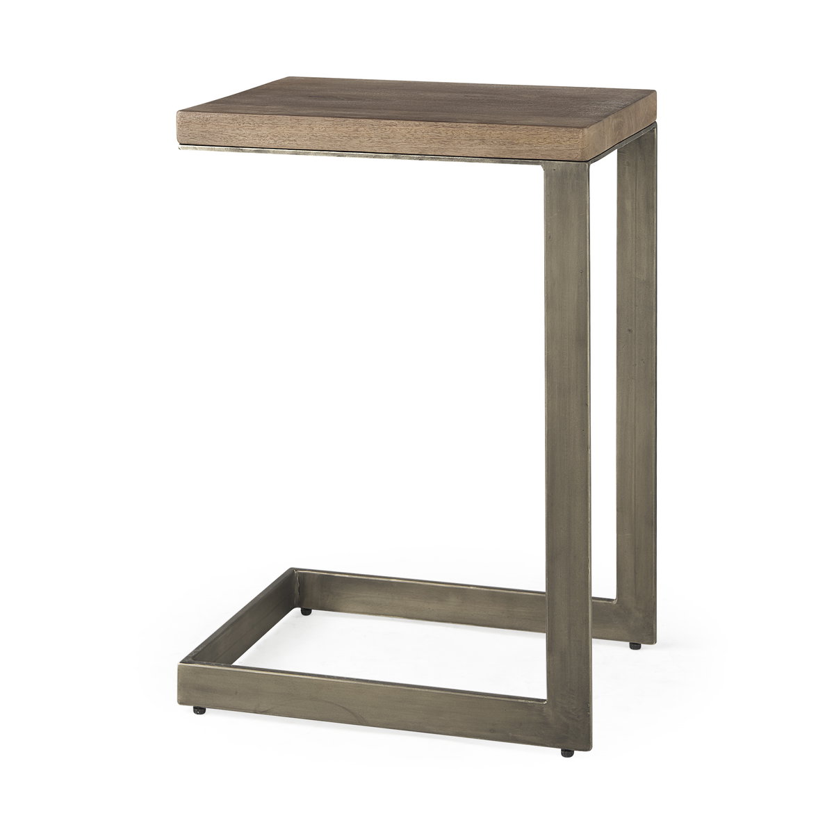 Faye 14L x 18W x 26H Medium Brown Wood with Antique Nickel Finished Metal Base C Side Table, Side & End Table by Mercana, 14" length x 18" width x 26" height View 1