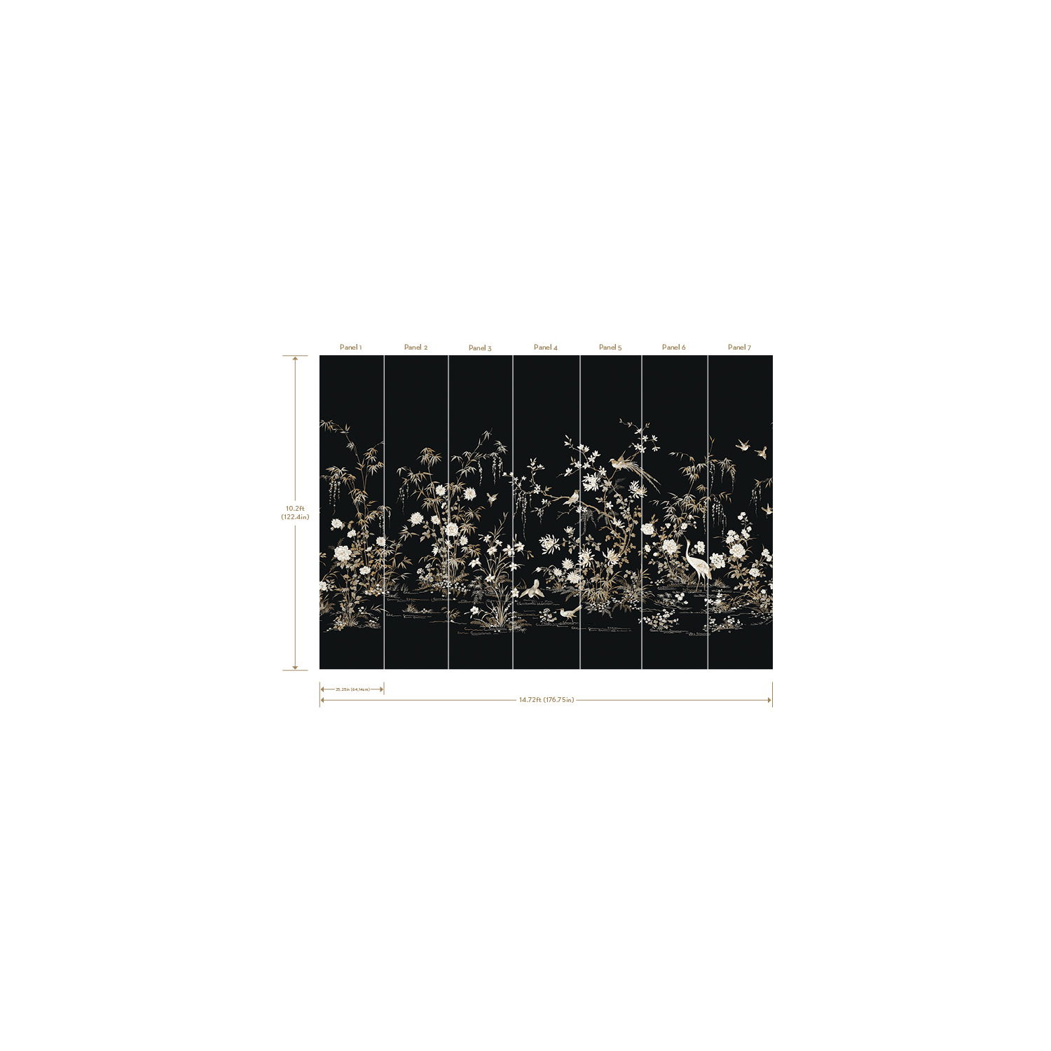 Flowering Vine Chino Black Wall Mural, Wallpaper by York Wall, 10'2.4" length x 2'1.25" width x 0.02" depth View 5