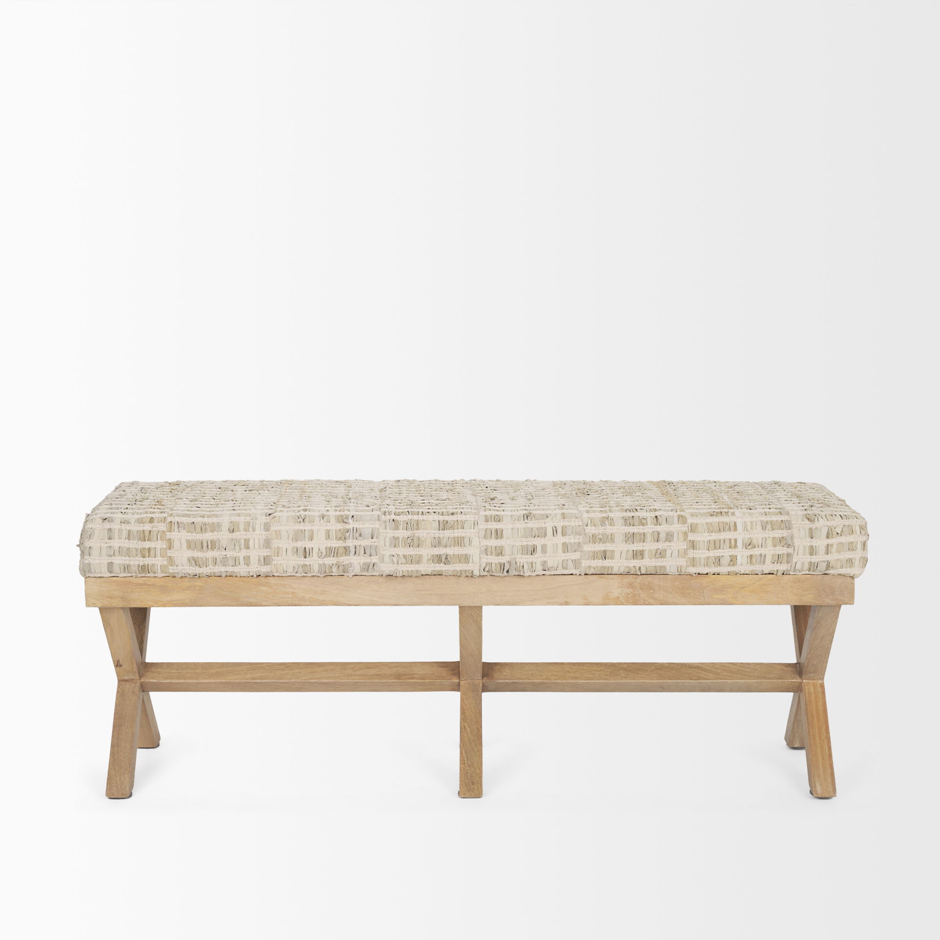 Solis II 50L x 16W Brown Base Beige Woven Leather Cushion Accent Bench large image 