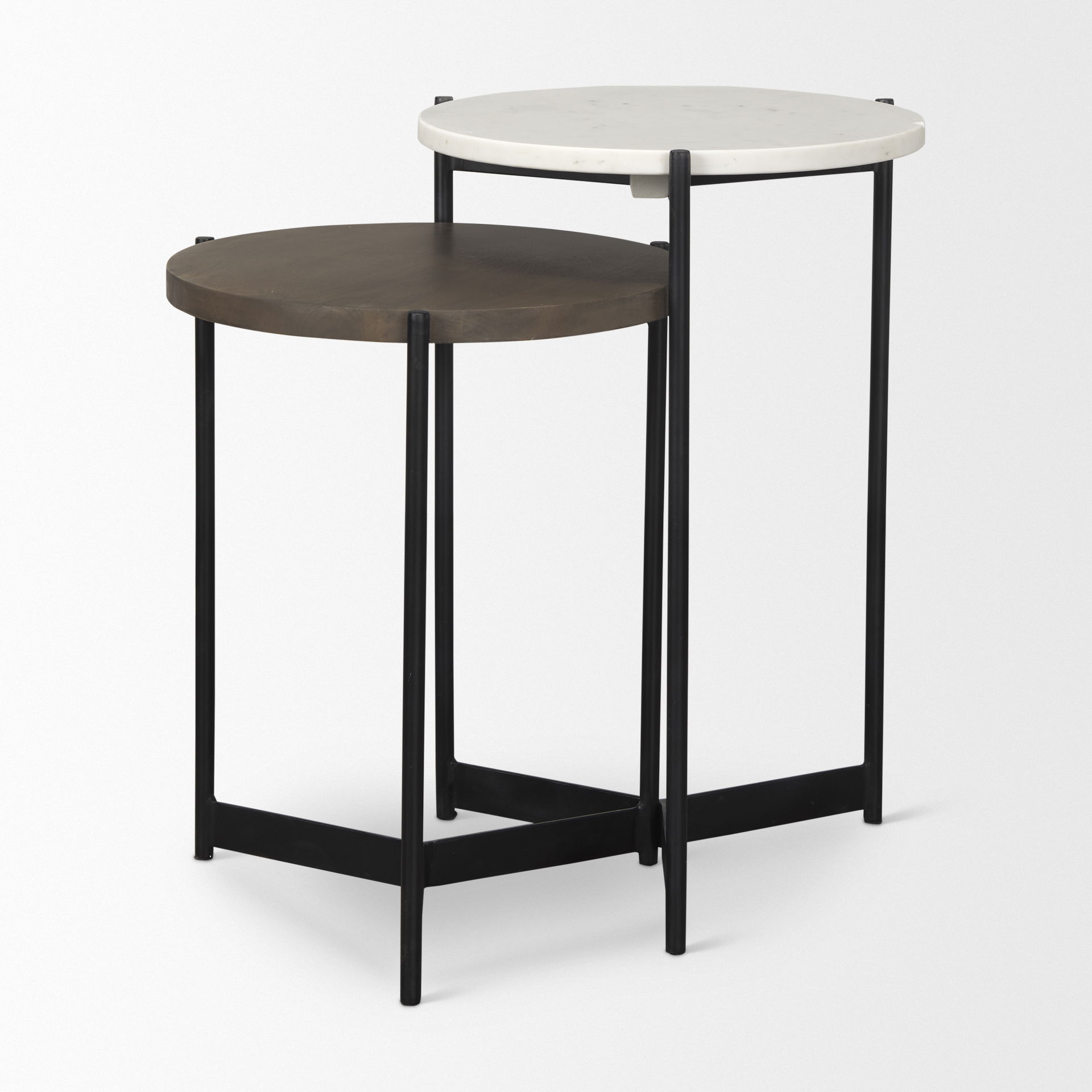 Larkin Marble & Dark Brown Wood Tabletop Nesting End/Side Tables large image 