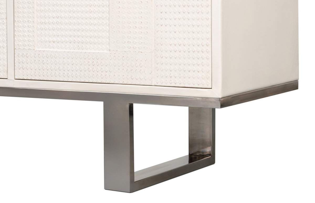 Bronzini Credenza  Embossed White, by Sarreid, 1'8" length x 7'10" width x 2'10" height View 7