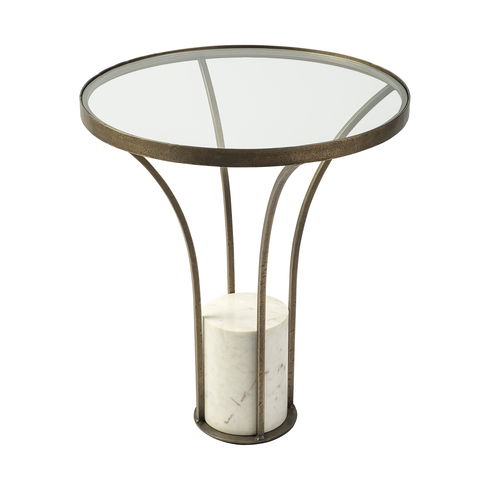 Jacinta II 21" Round Glass Top Metal and Marble Pedestal End/Side Table