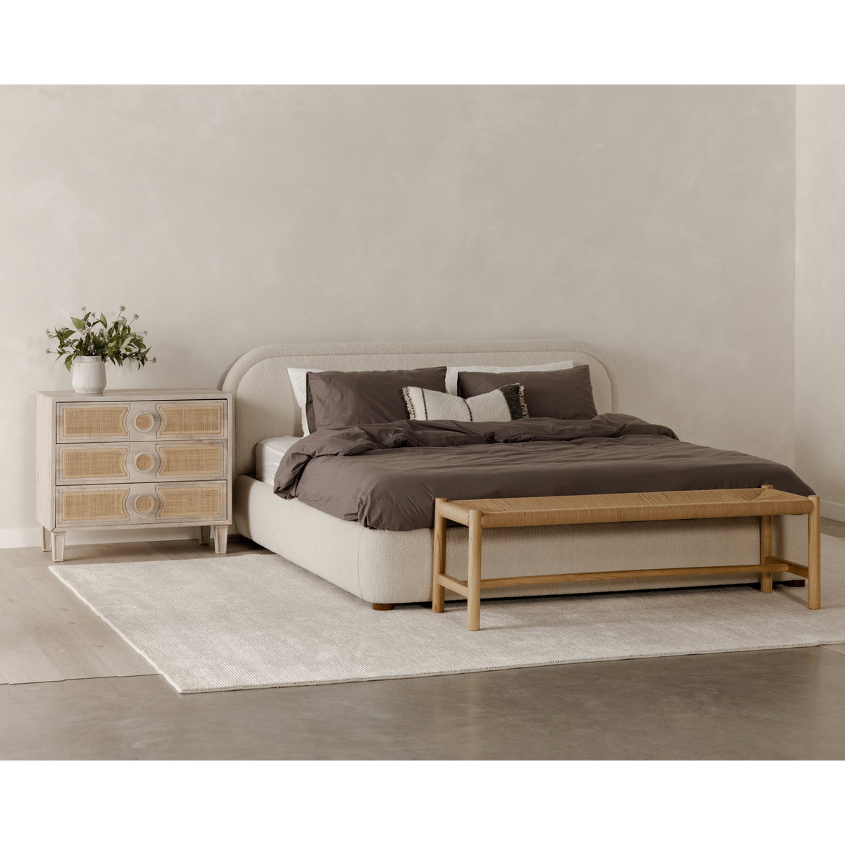 Colin King Bed Oatmeal, by Moe's Home, 85.5" width x 40" height x 86" depth View 14