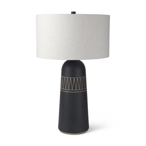 Javier 18.0L x 18.0W x 30.75H Black Base with Cream Fabric Shade Table Lamp
