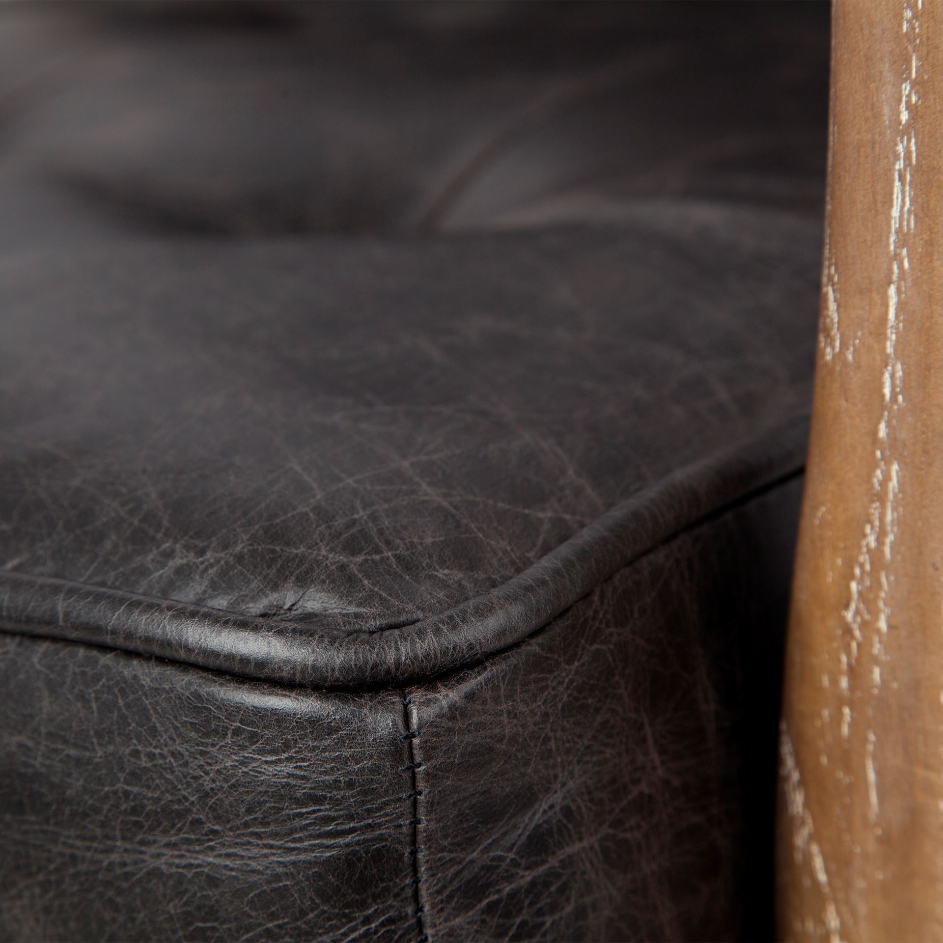 Phineas Black Leather with Brown Wooden Frame Accent Chair large image 