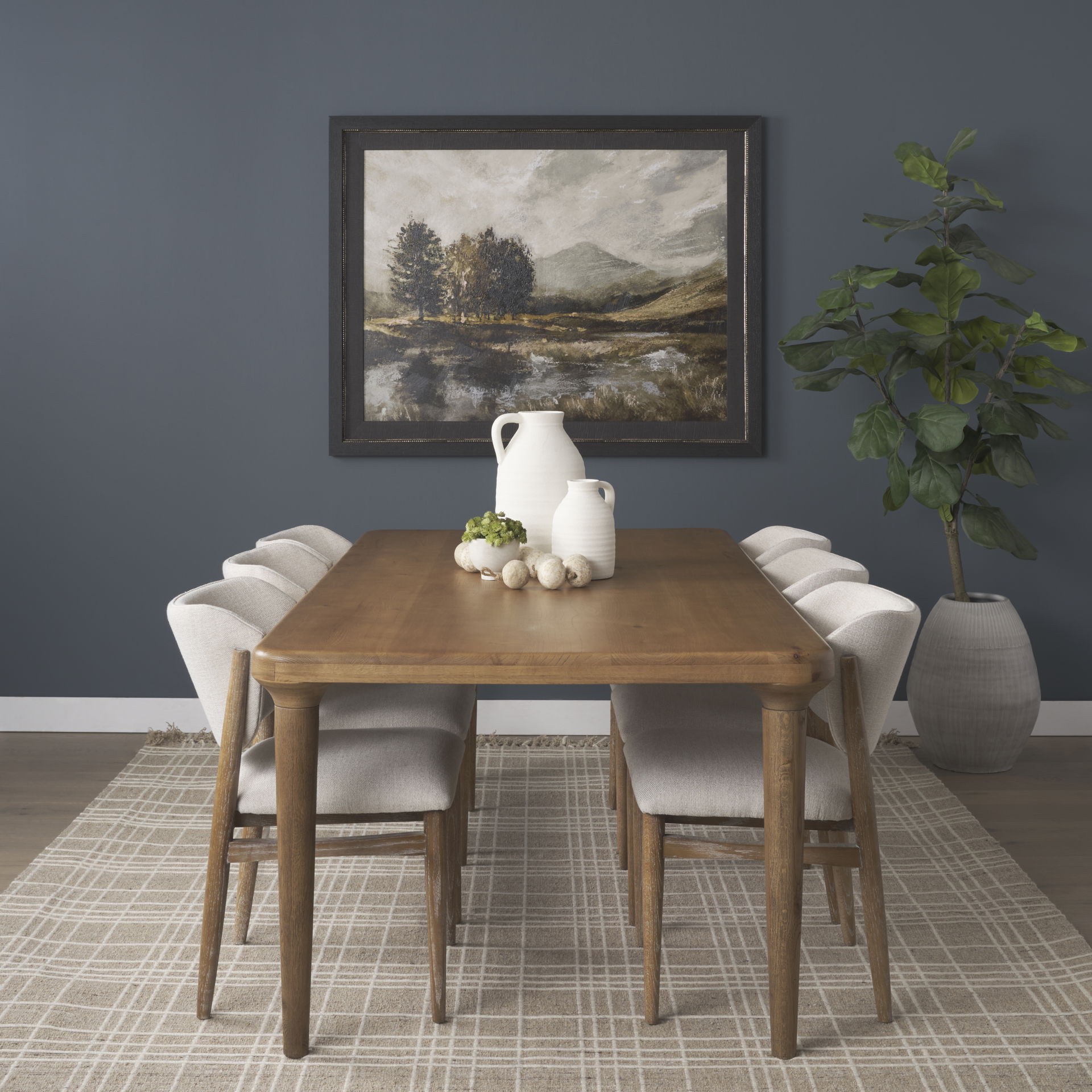 Suvan 84L Light Brown Rectangular Oak Wood Dining Table, by Mercana, 84" length x 42" width x 30" height View 2