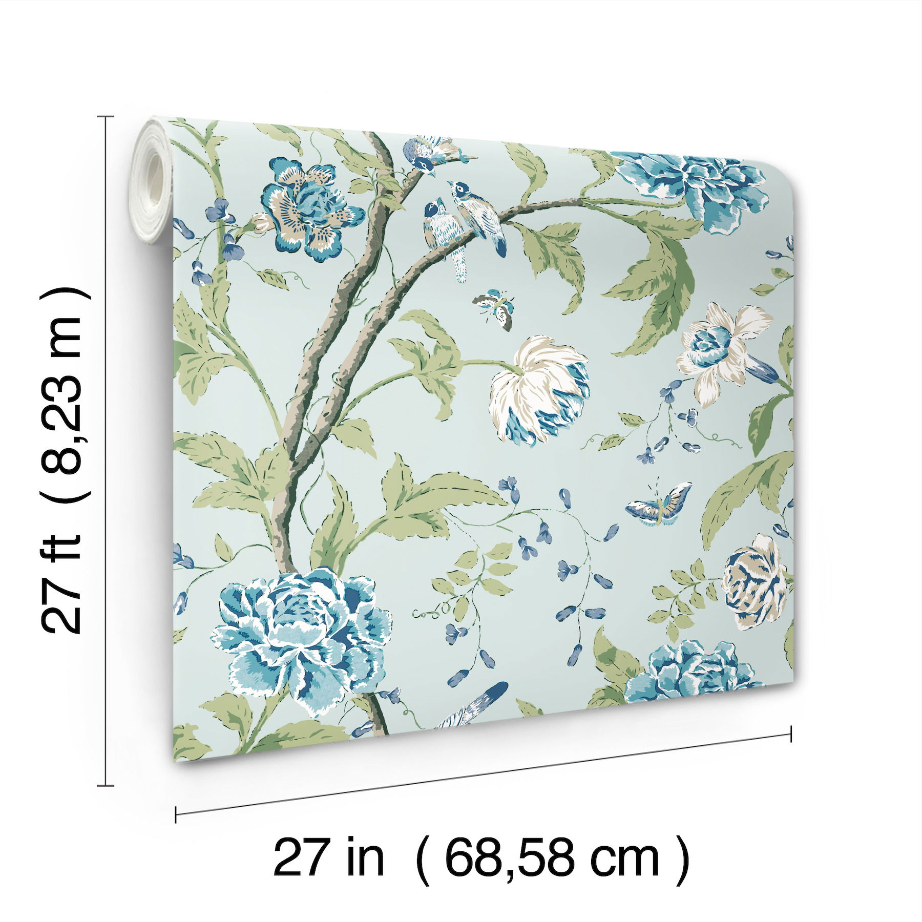 Teahouse Floral Light Blue Wallpaper large image 