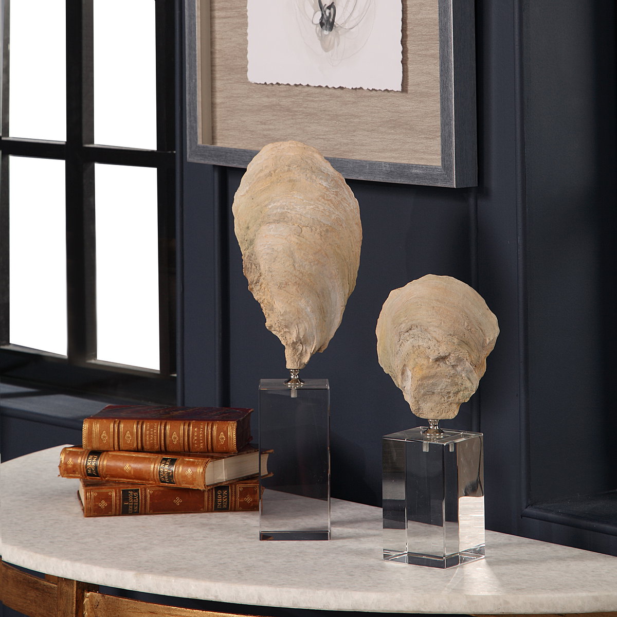 Oyster Shell Sculptures Set/2, Figurines & Statue by Uttermost, 5.25" width x 15.25" height x 3.12" depth View 7