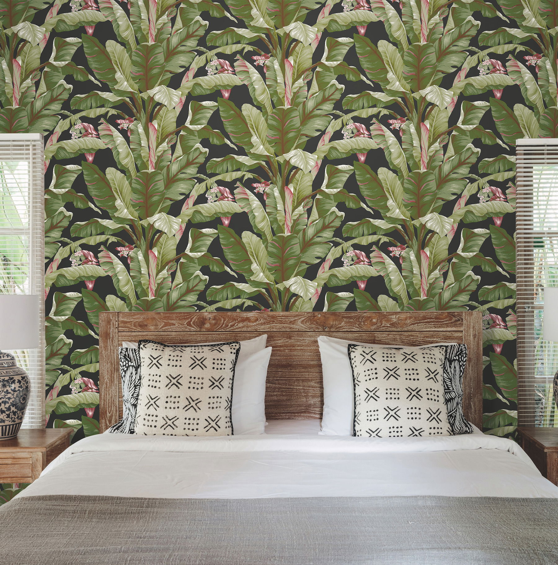 Banana Leaf Black & Red Wallpaper, by York Wall, 27' length x 2'3" width x 0.02" depth View 3