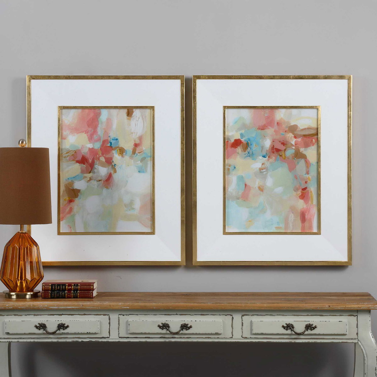 A Touch Of Blush And Rosewood Fences Art Set/2, by Uttermost, 27.62" width x 33.62" height x 1.5" depth View 2