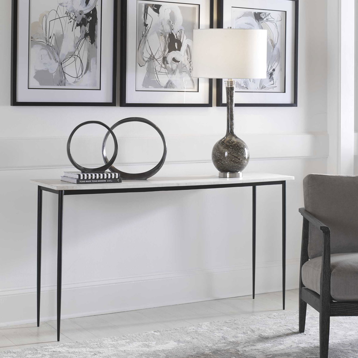 Nightfall White Marble Console Table, by Uttermost, 59" width x 31.5" height x 16" depth View 4