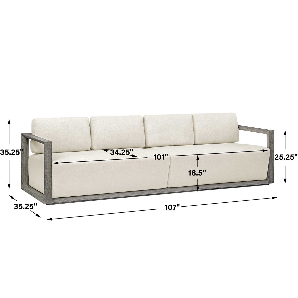Remsen Outdoor Gray Sofa, Outdoor Sofa by Uttermost, 8'11" width x 2'8" height x 2'11.25" depth View 3